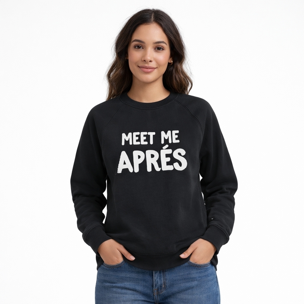Brunette the Label ($105) “Meet Me Après” Black Crewneck Sweatshirt Women’s Cozy